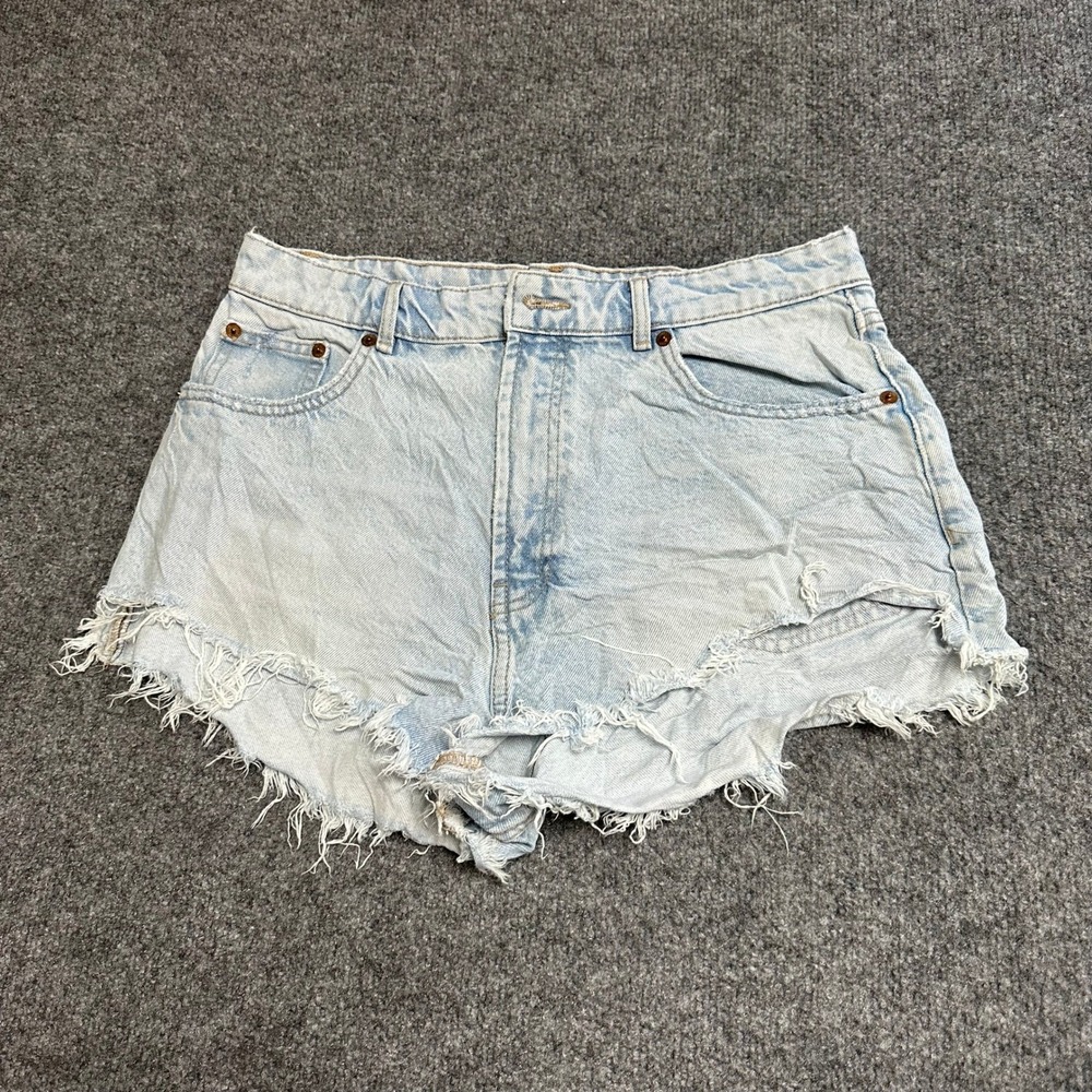 Zara Denim Shorts Womens Size 10 Light Wash High Waisted Frayed Raw Hem Casual